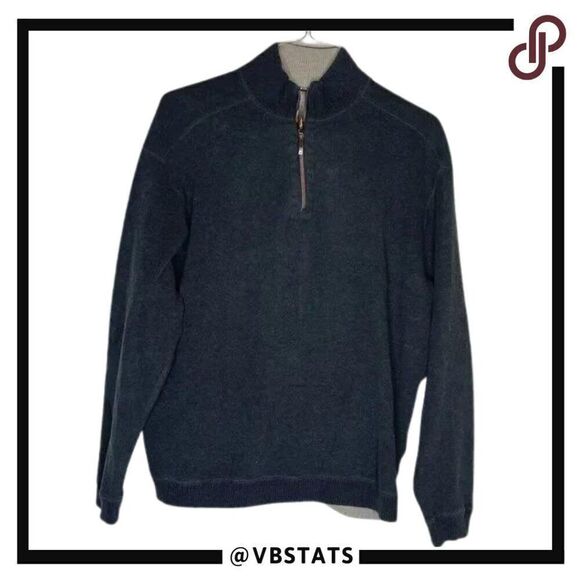 Tommy Bahama Medium Reversible 1/4 Zip Top in Smoke Gray and Light‎ Gray Beige - Picture 1 of 6
